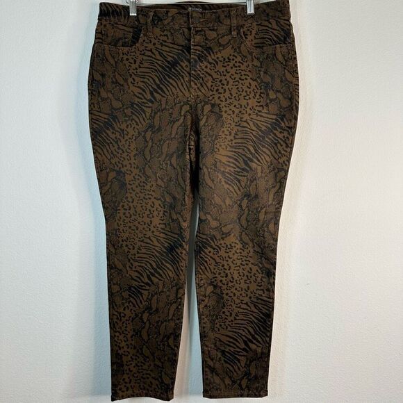 Chico’s Coated Animal Print Jeggings Womens 14P Brown Black Modern Safari - Picture 1 of 12